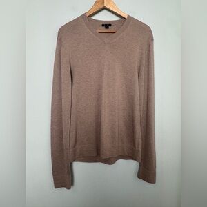 Theory Leiman V-Neck Cashmere Cotton Blend Sweater Mens Small‎ Brown Tan Nutmeg